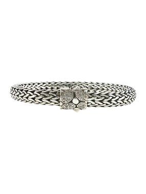 JOHN HARDY 925 Silver & 18K Gold Diamonds Pebble Wheat Bracelet Size 6.5 " M